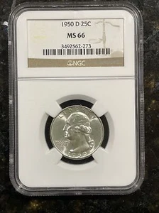 1950-D 25C Washington Silver Quarter NGC MS66 GEM Denver Mint - Picture 1 of 2
