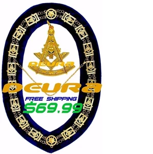 Freimaurer Anhänger + Halsband PAST MASTER BLUE BACKING GOLDEN CHAIN DMR-200GB+DMP200G - Bild 1 von 2