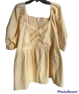 Terra & Sky Woman's 3X Top Blouse Short Puff Sleeves Empire Waist Yelllow NWT - Picture 1 of 4