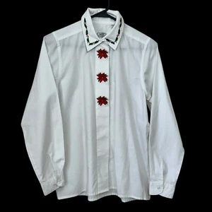 Camicia bianca vintage Witt ricamata taglia 10 Natale Poinsettias Holiday anni 80 90 - Foto 1 di 7