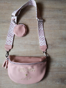 Bauchtasche Crossbag Body Bag "Lieblingsmensch" Kunstleder Rosa Gurt rosa/weiss