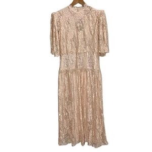 Vintage 1990s Rina di’Montella Silk Lace Overlay Beaded Dress Size 8 Nude Pink - Picture 1 of 17