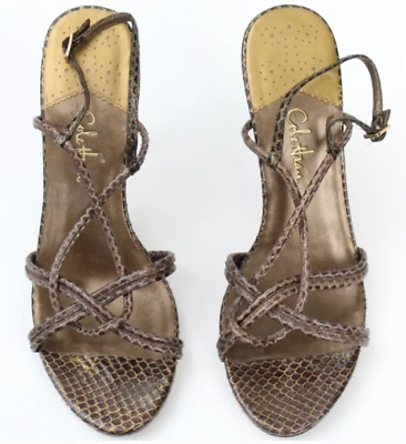 Cole Haan Y2K Dinero Antiguo Femenino Bronce Cuero Eslinga Trasera Stiletto Sandalia Tacones Foto 1 de 4