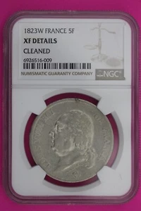 1823 W XF Details France 5 Francs Silver Coin NGC Cleaned Certified Slab 615 - Picture 1 of 3