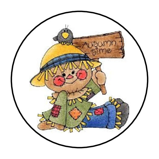 30 1.5" AUTUMN SCARECROW FALL THANK YOU ORDER ENVELOPE SEALS LABELS STICKERS - Image 1 of 1