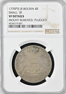1770 PTS JR Bolivia 4 Reales KM49 917 Silver NGC VF 4R Graded Small JR Very Fine - Picture 1 of 2