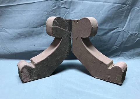 Pair Small Shabby Brown Wood Chic Gingerbread Porch Brackets VTG Corbels 993-22B Cover