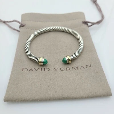David Yurman 5mm Cable Classics Bracelet with Malachite and 14K Gold size Small - Image 1 of 4