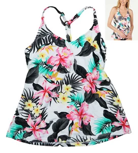 Island Escape Fresh Bloom Racerback Bügel Tankini Oberteil 6 Neu mit Etikett weiß bunt - Bild 1 von 1