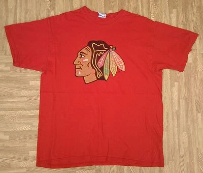 Camisa de hockey Chicago Blackhawks NHL ~ grande L para hombre ~ Gildan roja Foto 1 de 3