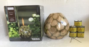 Allen + Roth Sepia Ceramic Glaze Firepot + 5 Cans Citronella Solid Fuel Gel - Picture 1 of 6