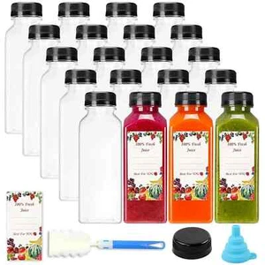 SUPERLELE 20pcs 12oz Empty Plastic Juice Bottles with Caps, Reusable Clear Bu... - Picture 1 of 5