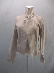 Trouvé Size M Womens Beige Open Front Slim Short Stylish 100% Leather Jacket 523 - Picture 1 of 9