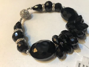 Nicole Black Glass Bead Bracelet. Magnetic Clasp Chunky. Gift Jewelry Silvertone - Picture 1 of 3