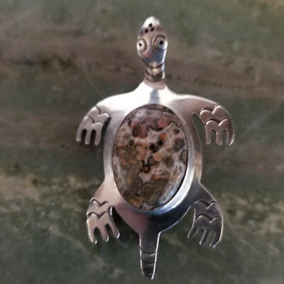 Prendedor Darling Ocean Turtle n Sterling, concha en la espalda - jaspe piel de leopardo (1420) Foto 1 de 4