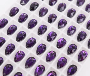 Strasssteine zum Aufnähen 6x10 mm Violettglas Träne Flach Kristall Flatback Stein - Bild 1 von 6