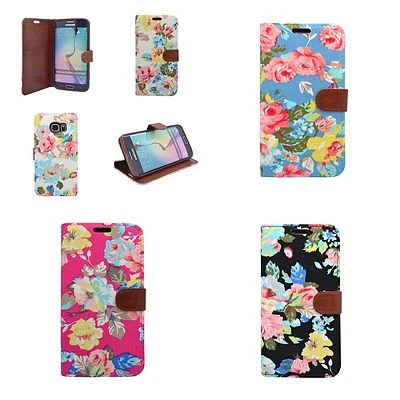 CASE FOR SAMSUNG GALAXY S6 EDGE CLASSIC DENIM JEANS WALLET MULTI FLOWER COVER - Image 1 of 4