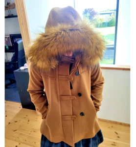 Zara basic beige jacket with fur hood and 3 button design XS new without tags - Picture 1 of 8