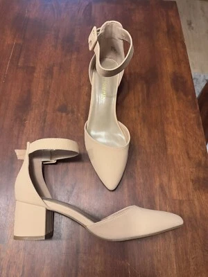 DREAM PAIRS ANNEE Pointed Toe Chunky Heels Ankle Strap Dress Shoes Nude Size 8.5 - Image 1 of 4