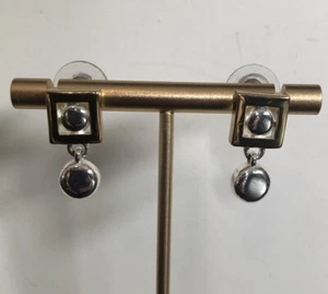 Ohrhänger Ohrringe Kreise & Quadrate gemischte Metalle silber goldfarben Schraubverschlüsse - Bild 1 von 3
