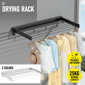 Wall Mounted Drying Rack Clothes Airer Rail Laundry Indoor Outdoor Folding Dryer - Picture 1 of 14