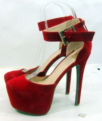 Zapatos ROJOS 6.5"Stiletto Tacón Alto 2.5" Plataforma Punta Redonda Mujer Talla 7 Foto 1 de 4