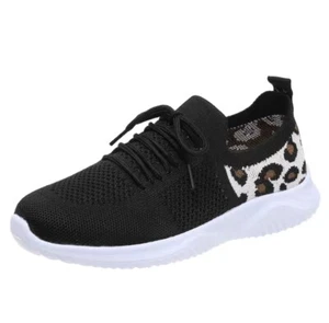 Women’s Size 8 Casual Sneakers, Flying Woven Leopard Pattern, Breathable Lace Up - Picture 1 of 1