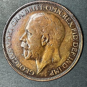 1927 Gran Bretagna grande moneta da un penny bronzo re Giorgio V moneta estera mondiale - Foto 1 di 2