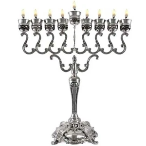 Large Traditional Silver Plated Menorah Adorned Base For Oil Or Candles 21" T - Picture 1 of 1