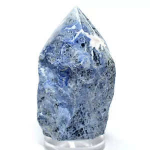 3,9 Zoll blauer Sodalith grob geschnitzte Spitze fluoreszierender natürlicher Quarzkristall Brasilien - Bild 1 von 7