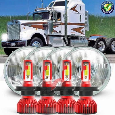 4PCS 5.75 LED Headlights Hi/Lo Beam Lamp for Kenworth W-900A W900A Peterbilt 359 - Image 1 of 4