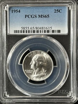 1954  25C Washington Quarter Dollar PCGS MS65  80481615 - Image 1 of 2