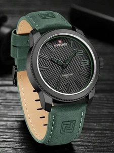 NAVIFORCE Men’s Analog Sports Watch Waterproof with Green PU Leather Strap - Picture 1 of 5