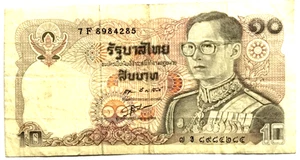 1980 Banknote Thailand 10 Baht 1980 P87a.4, Curculated - Picture 1 of 2
