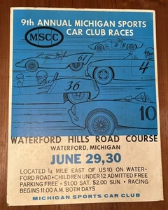 Vintage 1963 SPORTS CAR RACES Counter Card Poster MSCC Racing Waterford Hills - Picture 1 of 11