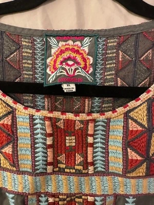 Vestido boho bordado Johnny Was XL túnica geométrica multicolor sin mangas Foto 1 de 3