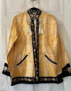 Vintage Trademark Mount Antelope Embroidered Floral Silk Top Jacket Japan Large - Picture 1 of 11