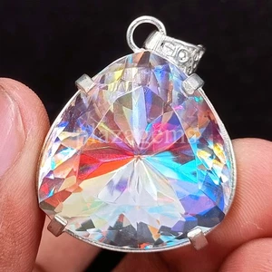 91.70 CT Trillion Mystic Topaz 925 Sterling Silver Bi Color Pendant Gems 5ARH - Picture 1 of 8