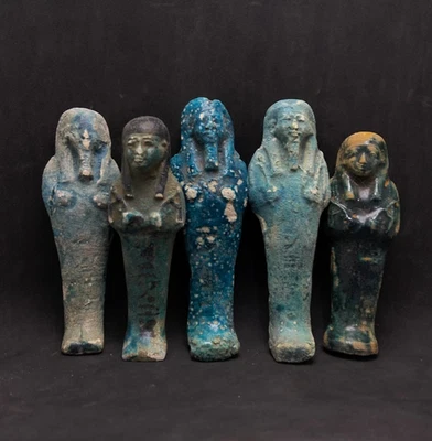 ANTIGUIDADES EGÍPCIAS ANTIGAS RARAS 5 Estátuas Shabti Ushabti Servo Faraônico BC - Imagem 1 de 4