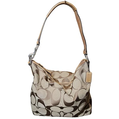BOLSO DE HOMBRO HOBO JACQUARD FIRMA COACH MARRÓN TOSTADO F13082 y2k Preppy Foto 1 de 4