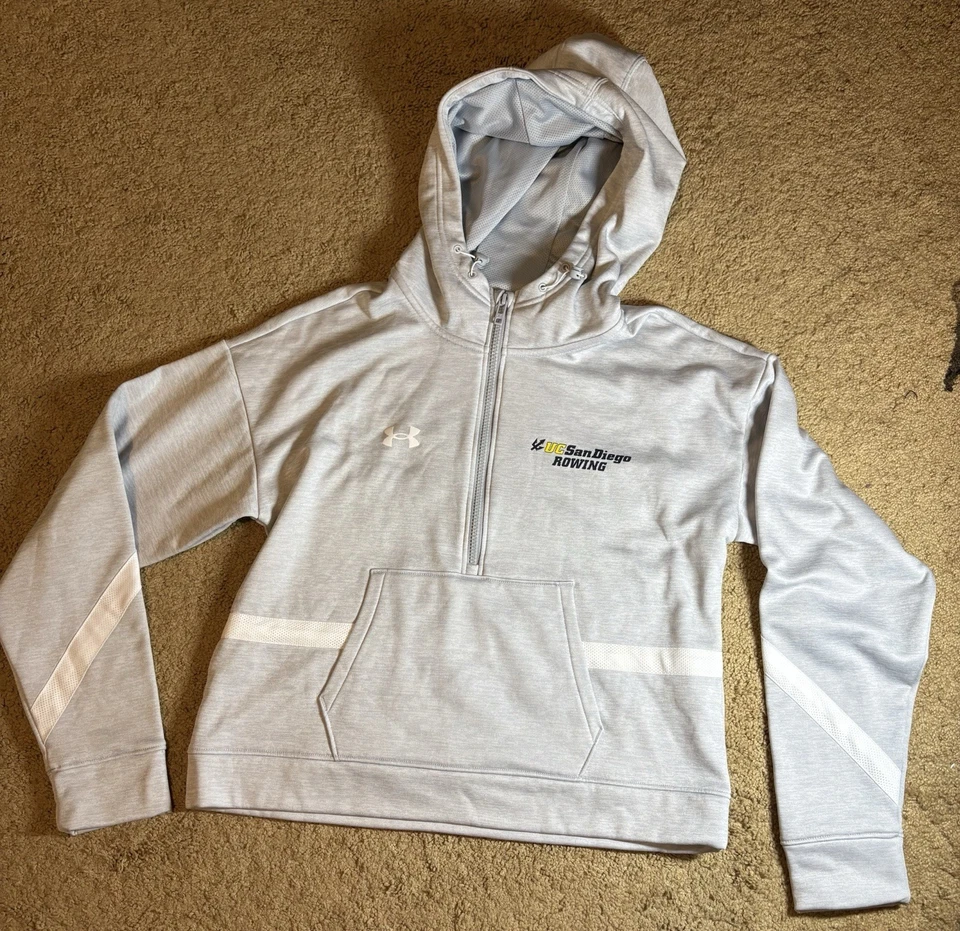 Chaqueta de remo Under Armour UCSD cremallera 3/4 para mujer Heatgear mediana con capucha gris Foto 1 de 4