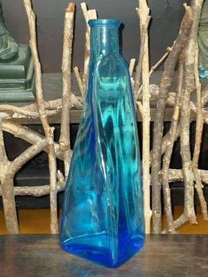 Jarrón de vidrio azul de un solo tallo retro antiguo florero vintage cristalería japonesa Foto 1 de 4