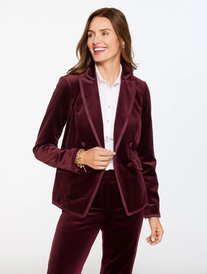 Tipped Velveteen Blazer color RICH BURGUNDY at Talbots, NWT $199, All size - Image 1 of 4