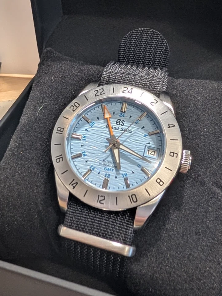 Seiko NH34 Mod Automatic GMT Watch 40mm Blue Wave Dial Orange Hand Sapphire - Image 1 of 4