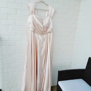 Bridesmaids Strapless Sweetheart Satin Gown Flutter Hem Front Slit Plus Size 18 - Picture 1 of 8