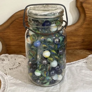 Vintage Marbles In A Jar, Hazel Atlas EZ Seal - Picture 1 of 12