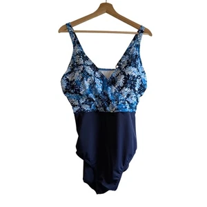 Miracle Brands Dreamsuit Slimming Tummy Control One Piece Swimsuit 16W Blue Navy - Picture 1 of 8