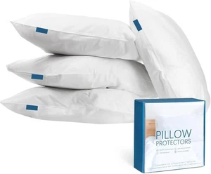 Waterproof Pillow Covers Zippered 4 Pack Standard Queen King Pillow Protectors - Picture 1 of 9