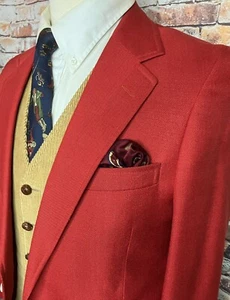 Vintage Red Hopsack Blazer Sport Coat Mens Size 38 Regular - Picture 1 of 8