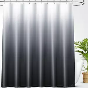 OLANLY Luxury Black and Grey Ombre Shower Curtain Sets with 12 Hooks, Waterproof - Picture 1 of 9